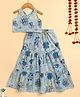 The Magic Wand Cotton Woven Sleeveless Floral Printed Gota Lace Embellished Coordinating Tiered Lehenga Choli Set - Blue