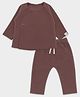 Mi Arcus Knit Full Sleeves Solid Tee & Joggers Set - Brown