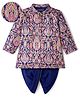 EARTHY TOUCH Single Jersey Knit Full Sleeves Kurta Dhoti Set With Floral Foil Print - Navy Blue