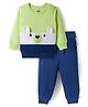 Doodle Poodle 100% Cotton Terry Looper Knit Full Sleeves Sweatshirt & Lounge Pant Set with Bear Ear Applique & Print - White & Navy Blue
