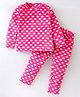 Kanvin Supersoft Extra Warm Velour Full Sleeves Winter Night Suit With Polka Dots - Fuchsia