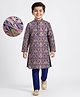EARTHY TOUCH Single Jersey Knit Full Sleeves Kurta Pajama Set With Floral Foil Print - Navy Blue