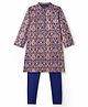 EARTHY TOUCH Single Jersey Knit Full Sleeves Kurta Pajama Set With Floral Foil Print - Navy Blue