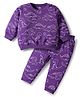 Doodle Poodle 100% Cotton Terry Knit Winter Wear Co-ords T-Shirt & Lounge Pant With Dino Print - Violet