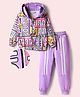OLLINGTON ST. Cotton Knit Full Sleeves Text Printed Hooded Sweatshirts & Joggers- Lilac
