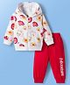 Doodle Poodle 100% Cotton Terry Knit Full Sleeves Hooded Winter Wear Suit with Animal Print - Red & White