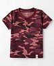 CUCUMBER Sinker Knit Half Sleeves Henley Neck T-Shirt with Camouflage Print - Maroon