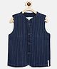 Tales & Stories Cotton Woven Sleeveless Striped Waistcoat - Dark Blue
