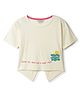 Tales & Stories Cotton Knit Half Sleeves Waves For Days Text Printed Back Cut Detailed Top - Off White