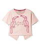 Tales & Stories Cotton Knit Half Sleeves Chirps Of Happiness Text Printed Back Cut Detailed Top - Baby Pink