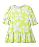 Tales & Stories Viscose Knit Three Fourth Bell Sleeves Floral Printed Drop Waist Dress - Neon Green