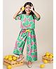 Tales & Stories Viscose Woven Half Sleeves Cactus Printed Top & Coordinating Palazzo Set - Multi Colour