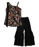Tales & Stories Woven Sleeveless Leaves Printed Top & Layered Palazzo Set - Black