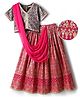 EARTHY TOUCH Single Jersey Knit Half Sleeves Choli Lehenga & Dupatta Set with Floral Foil Print - Dark Pink