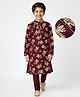EARTHY TOUCH Single Jersey Knit Full Sleeves Kurta Pyjama Set with Foil Floral Print - Maroon
