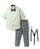 Rikidoos Full Sleeves Solid Shirt & Checked Pant With Bow & Suspender Set - Pista & Grey
