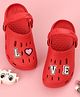 Yellow Bee Solid Perforated Clogs With Love Text & Heart Charms - Red