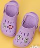 Yellow Bee Solid Perforated Clogs With Love Text & Heart Charms - Purple