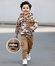 OLLINGTON ST. Cotton Knit Full Sleeves Text Printed  Hooded Sweatshirt & Jogger Set- Tan & White