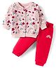 Doodle Poodle 100% Cotton Terry Knit Full Sleeves Light Weight Winter Wear Suit with Tropical Theme Print - Red & Pink