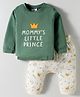 First Smile Sinker Knit Full Sleeves T-Shirt & Diaper Pants Set With Text Print - Green