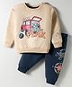 CUCUMBER Terry Knit Full Sleeves T-Shirt & Joggers Set with Vehicle Print - Tan