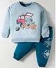 CUCUMBER Terry Knit Full Sleeves T-Shirt & Joggers Set with Vehicle Print - Light Blue