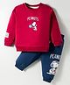 CUCUMBER Terry Knit Full Sleeves T-Shirt & Joggers Set with Peanut Print - Red & Blue