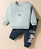 CUCUMBER Terry Knit Full Sleeves T-Shirt & Joggers Set with Peanut Print - Aqua Blue & Blue