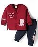 CUCUMBER  Single Jersey Knit Full Sleeves Night Suit With Text & Animal Print - Red