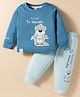 CUCUMBER Terry Knit Full Sleeves T-Shirt & Joggers Set with Animal Patch Print - Blue