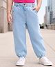 Kookie Kids Denim Woven Full Length Pleated Washed Jeans with Elasticated Waist - Light Blue