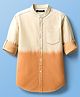 Pine Kids Cotton Woven Full Sleeves Shirt With Color Block Design - Orange