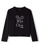 Kookie Kids Single Jersey Knit Drop Shoulder Full Sleeves T-Shirt with This Chic Text Print & Daimond Bow Studded Bow - Black