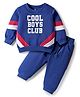Doodle Poodle 100% Cotton Terry Knit Full Sleeves Winter Wear T-Shirt & Lounge Pant Set With Cut & Sew Design & Text Print - Blue
