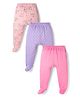 Kookie Kids Interlock Knit Full Length Bootie Leggings With Floral & Polka Dot Print Pack Of 3 - Pink Peach & Purple