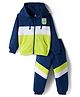 Doodle Poodle 100% Cotton Looper Terry Knit Full Sleeves Colorblock Hooded T-Shirt & Joggers Set - Navy Blue & Neon Green