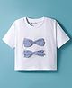 Kookie Kids Single Jersey Knit Drop Shoulder Half Sleeves T-Shirt with Striped Bow - White