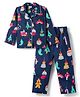 Babyhug Cotton Woven Full Sleeves Co-ords Night Suit With Santa Print - Navy Blue