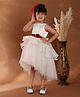 Toy Balloon Kids Net Woven Sleeveless Floral Applique Detailed Sequins Embellished High Low Dress - Off White