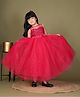 Toy Balloon Kids Net Woven Sleeveless Floral Applique Detailed Sequins Embellished Gown - Magenta