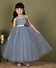 Toy Balloon Kids Net Woven Sleeveless Floral Applique Detailed Sequins Embellished Gown - Grey