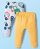 Kookie Kids Interlock Knit Full Length Diaper Leggings with Vehicle Print Pack of 2 - White & Yellow
