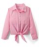Kookie Kids Woven Crushed Cotton Full Sleeves Collared Shirt Top with Knot - Pink
