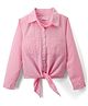 Kookie Kids Woven Crushed Cotton Full Sleeves Collared Shirt Top with Knot - Pink