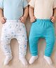 Kookie Kids Interlock Knit Full length Diaper Leggings with Animal Print Pack of 2 - White & Aqua Blue
