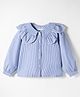 Kookie Kids Woven Full Sleeves Striped Shirt Top with Frill Collar Neck - Blue
