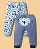 Kookie Kids India Interlock Knit Full Length Diaper Leggings With Animal Embroidery & Print Pack Of 2 - Blue