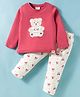 Ollypop Interlock Knit Full Sleeves T-Shirt & Lounge Pant Set With Animal Embriodery - Red & White