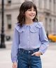 Kookie Kids Woven Full Sleeves Stripe Front Open Shirt Top with Frill Collar Neck - Blue